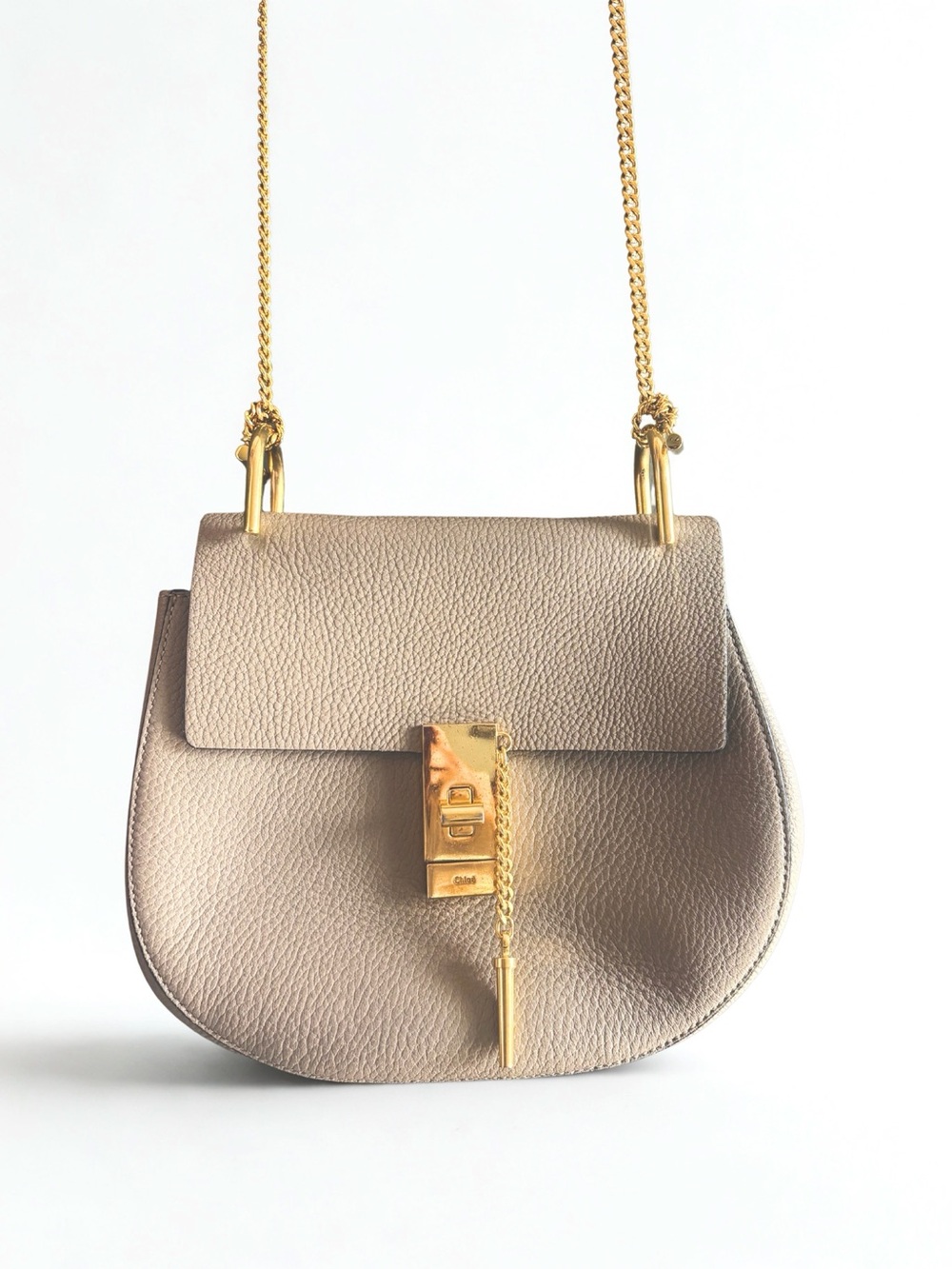 Chloe Small Drew Crossbody Bag in Taupe with Gold Hardware
